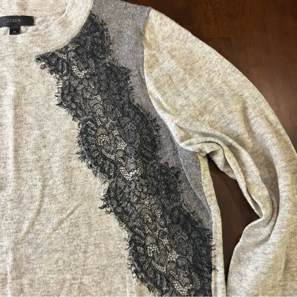 J. CREW LACE WOOL BLEND SWEATER GRAY BLACK SIZE Medium